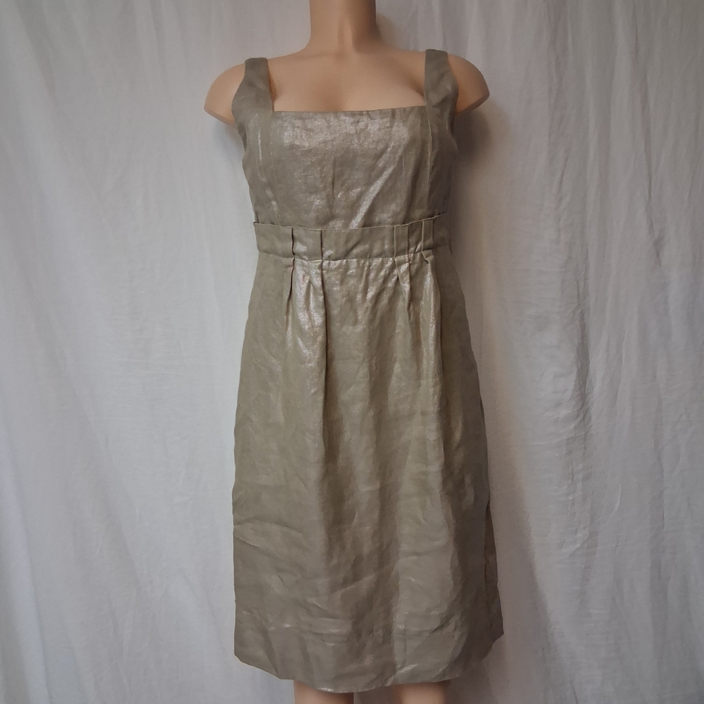 Kenneth Cole Reaction Shimmering Silver Metalic Obobe Knee  Midi Dress Sz 6 - Picture 4 of 16